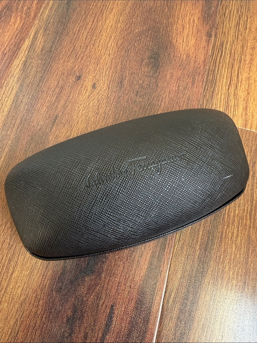 Salvatore Ferragamo Textured Black Velvet Lined Hard Molded Glasses Case